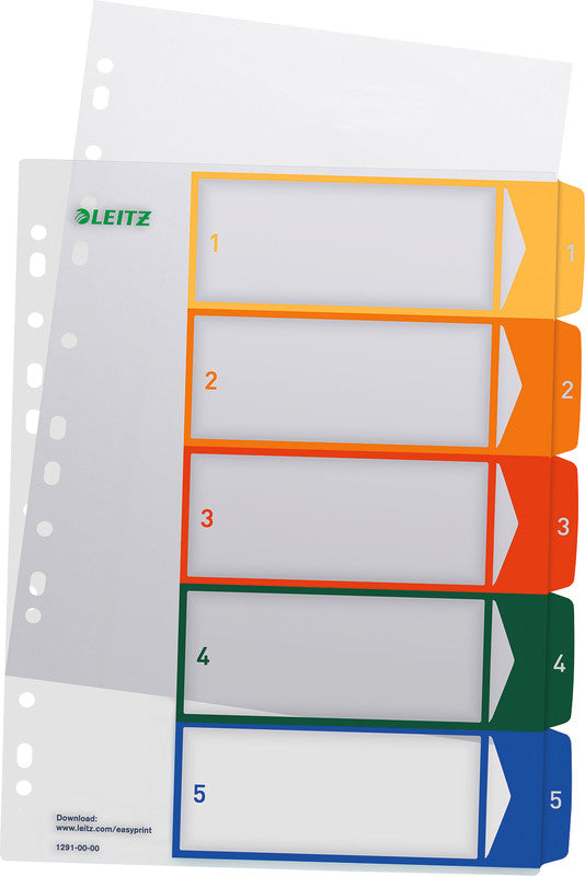 Leitz Register – A4, 5-teilig, PP, farbig, vorgedruckt, 11-fach gelocht, für Zeigebuchtaschen
