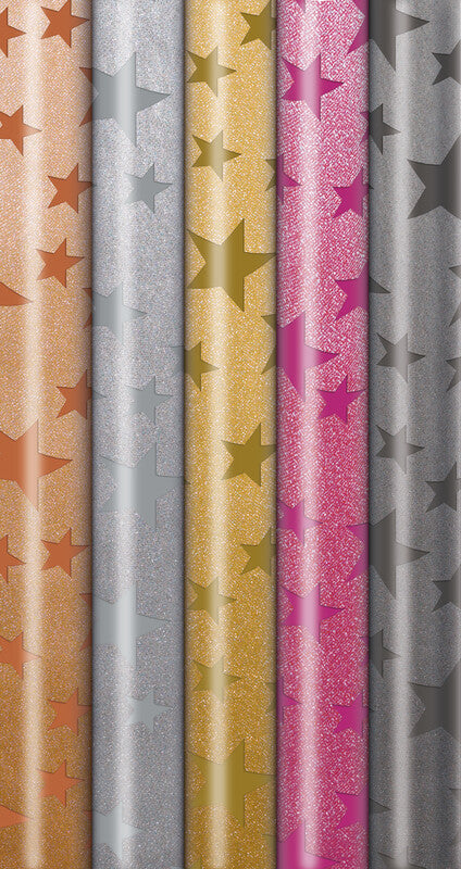 Zoewie Geschenkpapier – Schimmernder Stern, Weihnachten – mit Glimmer, 80 g/m2 – 700 × 1500 mm
