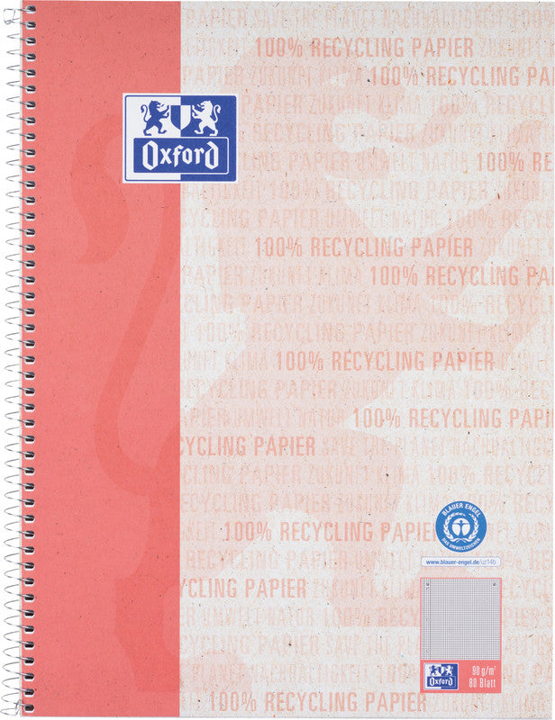 Elba Collegeblock, kariert 5 mm, Spiralbindung, Karton, 80 Blatt, 4-fach gelocht, perforiert, 90 g/m² – rot