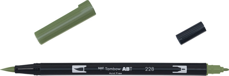 Tombow Brush Pen ABT Dual – Pinselspitze 3-10 mm, Feinspitze 0,3 mm – Weidengrün – wasservermalbar