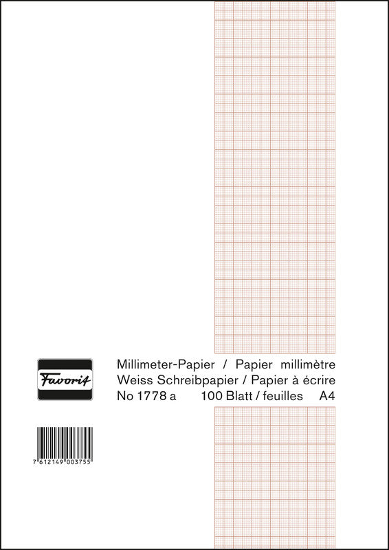 Favorit Millimeterpapier-Block A4 – Netz braun, einseitig, 80 g/m², 100 Blatt