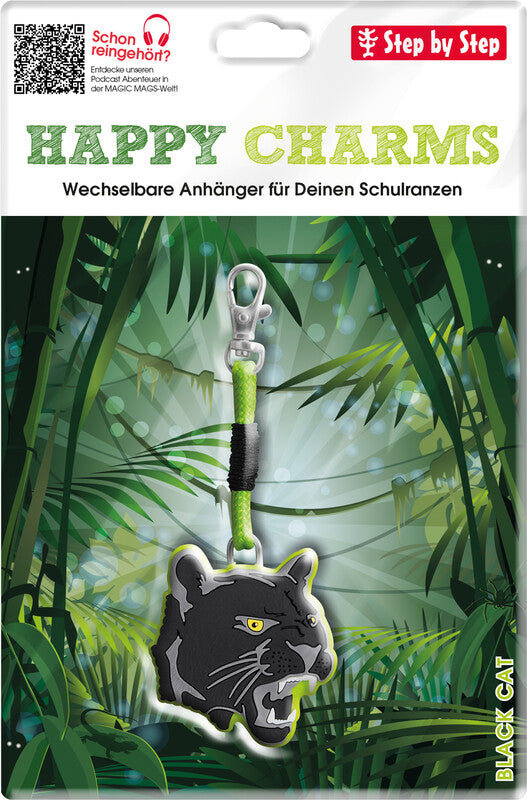 Step by Step HAPPY CHARMS Schlüsselanhänger – Kunststoff, 175 × 117 mm, assortiert, Motiv "Black Cat", 1 Stk.
