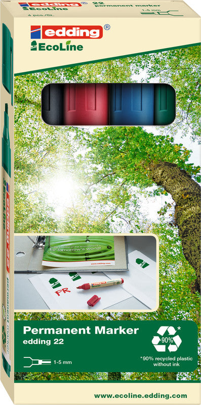 Edding Permanent Marker – rot, blau, grün, schwarz, 4er Set