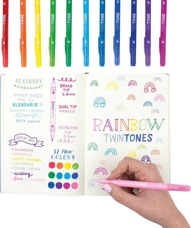 Tombow Filzstifte TwinTone, Strichbreite 0,3–0,8 mm, 12 Farben