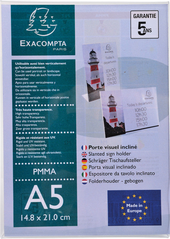 Exacompta Tischaufsteller – für A5 – 1 Fach – Hochformat – transparent – Acryl – 150×214×76 mm