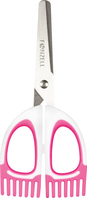Fonzell Kinderschere – Abgerundete Spitzen, für Rechts- und Linkshänder, Softgrip, Kunststoff, Weiss/Pink