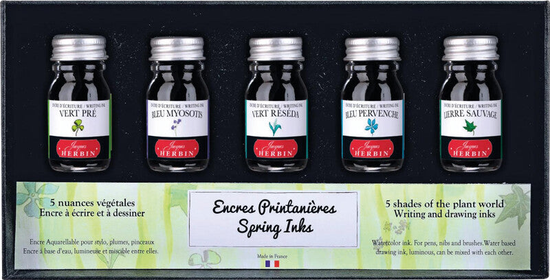 Herbin Frühling Tintenglas – 5 Farben sortiert, 10 ml, 5er-Pack