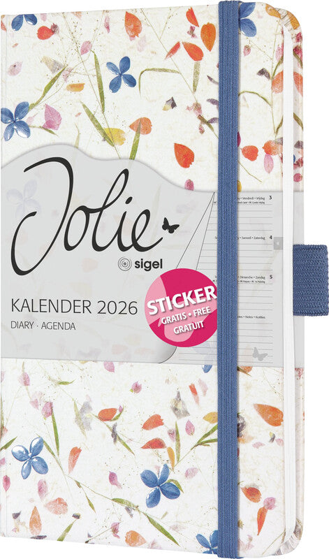 Sigel JOLIE Agenda – 1 Woche/2 Seiten, gebunden, A6, 2026, mehrsprachig, Bloom Violet, FSC