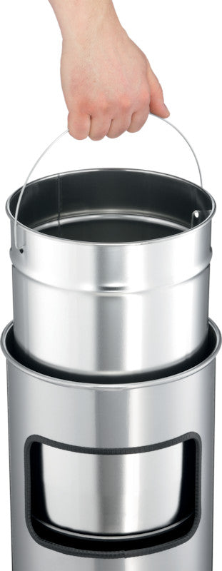 Durable Standascher – 2 + 17 l – Metall, silber metallic – Löschkopf, selbstlöschend – Ø 250 × H 630 mm
