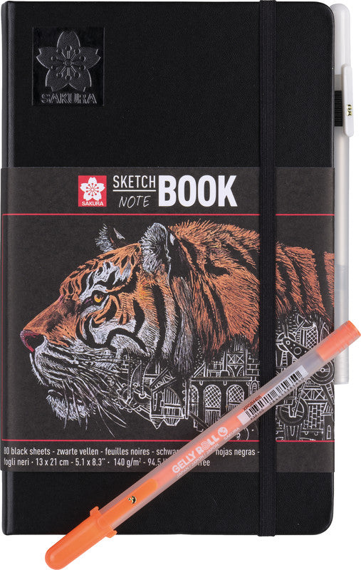 Sakura Skizzenbuch, 13 × 21 cm, 140 g/m², 160 Seiten, schwarz, mit Gummiband, säurefrei