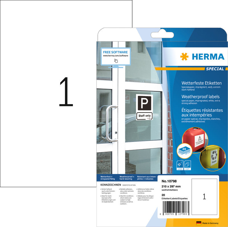 HERMA Schuletiketten – 210 × 297 mm, 20 Bogen, Folie