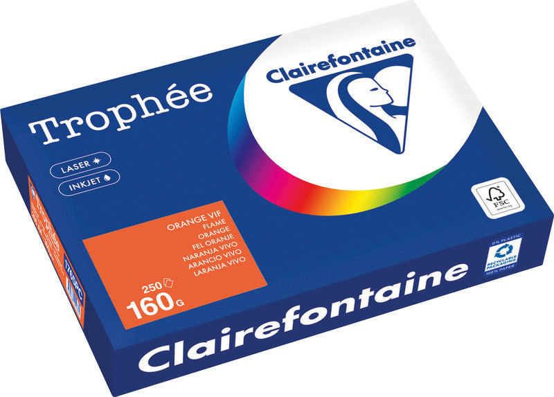 Clairefontaine Kopierpapier – A4, 160 g/m², Orange – für Inkjet/Laser/Kopierer – FSC, EU Ecolabel – 250 Blatt