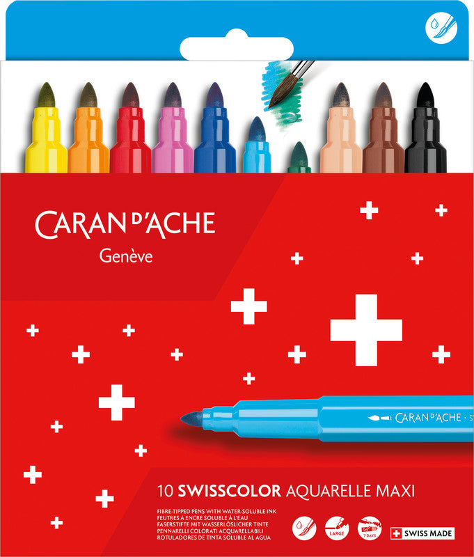 Caran d-Ache Caran d'Ache – Filzstifte Swisscolor, Strichbreite 5 mm, auswaschbar, 10 Farben