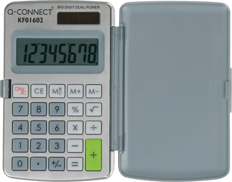 Q-CONNECT Taschenrechner KF01602 – 8-stellig, LCD, Solar, Prozent, 70×115×7 mm