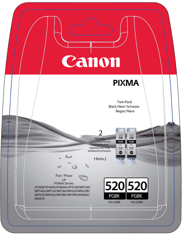 Canon Tintenpatronen-Multipack PGI-520BK, Schwarz, 2er-Pack
