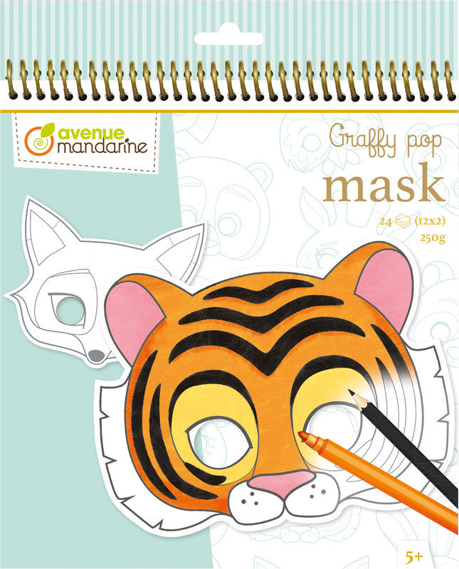 Avenue mandarine Graffy Pop Maskenmalbuch, Zeichenpapier, 20 × 25,5 cm, Mehrfarbig, ab 5 Jahren