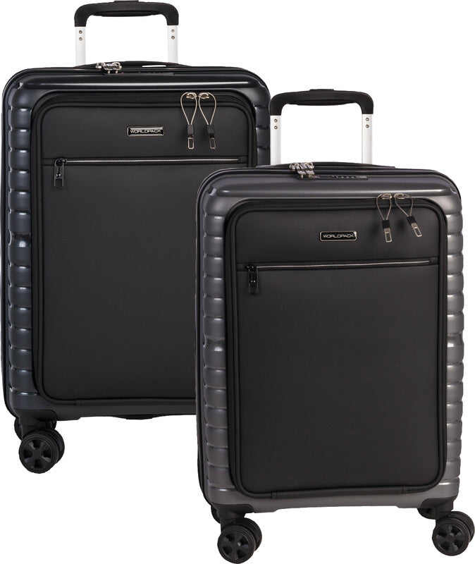 Worldpack Handgepäck-Trolley – Hartschale, 4 Doppelrollen, schwarz, 38 × 55 × 23 cm