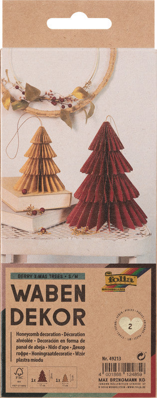 Folia Wabendekor Tanne S/M, Papier, rot/beige, 11 × 13 cm und 17 × 20 cm, 2er-Set – Berry – FSC, eco:plus