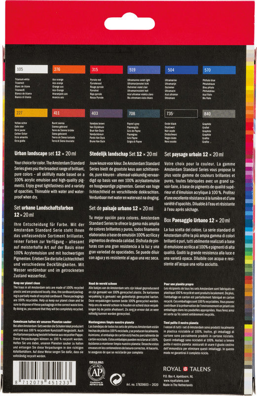Royal Talens Amsterdam – Acryl Standard – Acrylset – 12 Farben, sortiert, 12 × 20 ml