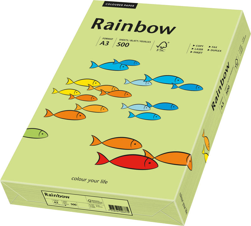 Rainbow Kopierpapier – A3, 80 g/m², Leuchtendgrün – für Inkjet/Laser/Kopierer – FSC – 500 Blatt