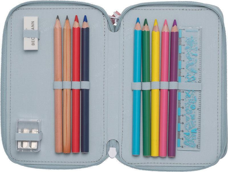 Beckmann Classic 1st Triple Etui, gefüllt, 27-teilig – Forest Deer Dusty Mint – Kunststoff – 13 × 20,5 × 7 cm