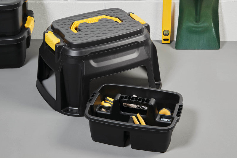 CEP Hocker-Werkzeugkasten 2-in-1, 500 × 600 × 330 mm, Kunststoff (PP), Schwarz, Belastbarkeit 260 kg