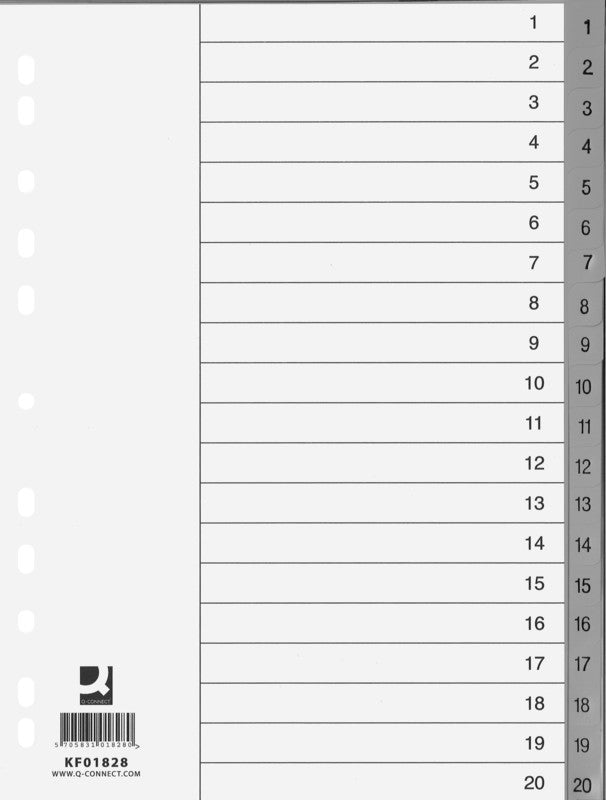 Connect Register – für A4, Kunststoff, 1–20, 20-teilig, grau, 11-fach