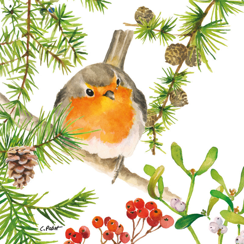 Ppd Servietten Robin im Baum – 33 × 33 cm – 3-lagig, Tissue – 20 Stk., FSC