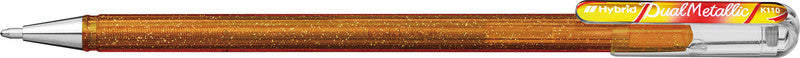 Pentel Hybrid Gel Dual Metallic Gelschreiber – gold, rot, 1 mm, für dunkles Papier, Kappe