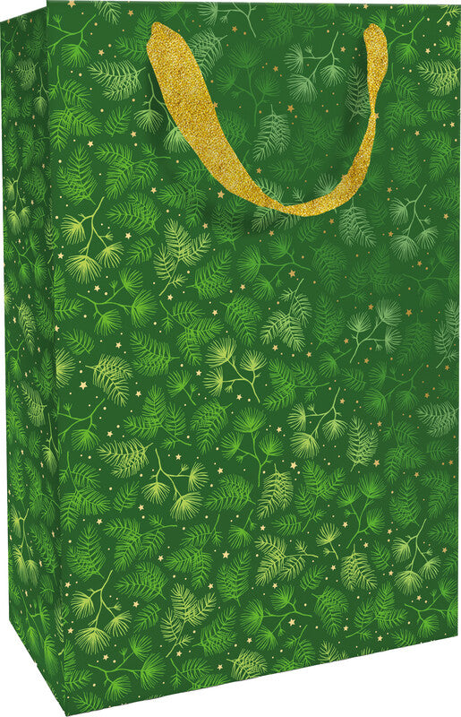 Braun + company Tragetasche – X-Mas Twigs – Heissfolienprägung, matt laminiert, Satinband – 260 × 360 × 130 mm