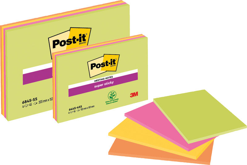 Post-it Haftnotizen Super Sticky – 152×101 mm – sortiert, 4×45 Blatt, PEFC