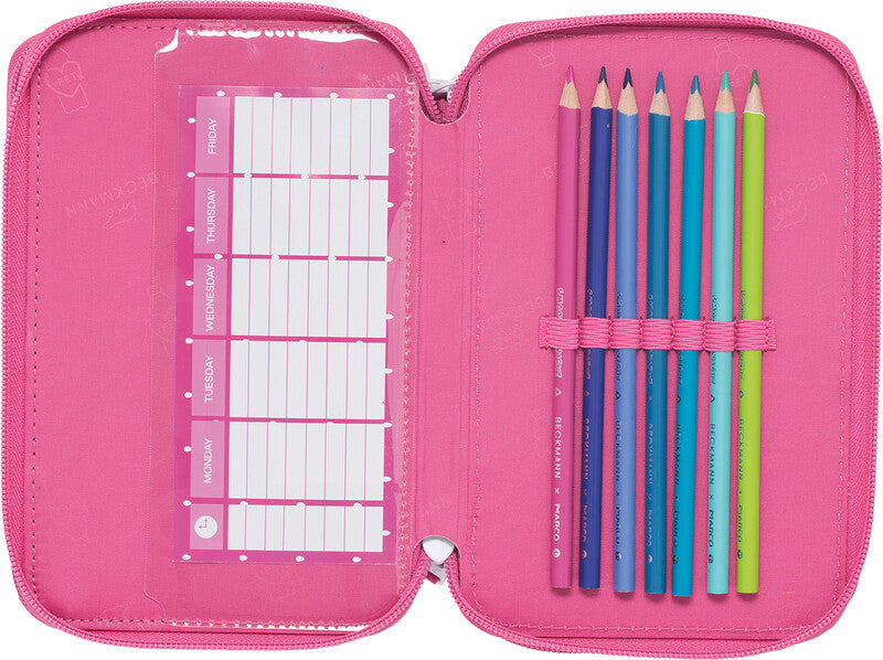 Beckmann Classic Triple Etui, gefüllt – Strawberry – Kunststoff – 13 × 20,5 × 7 cm