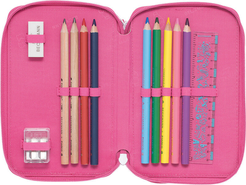 Beckmann Classic Triple Etui, gefüllt – Strawberry – Kunststoff – 13 × 20,5 × 7 cm