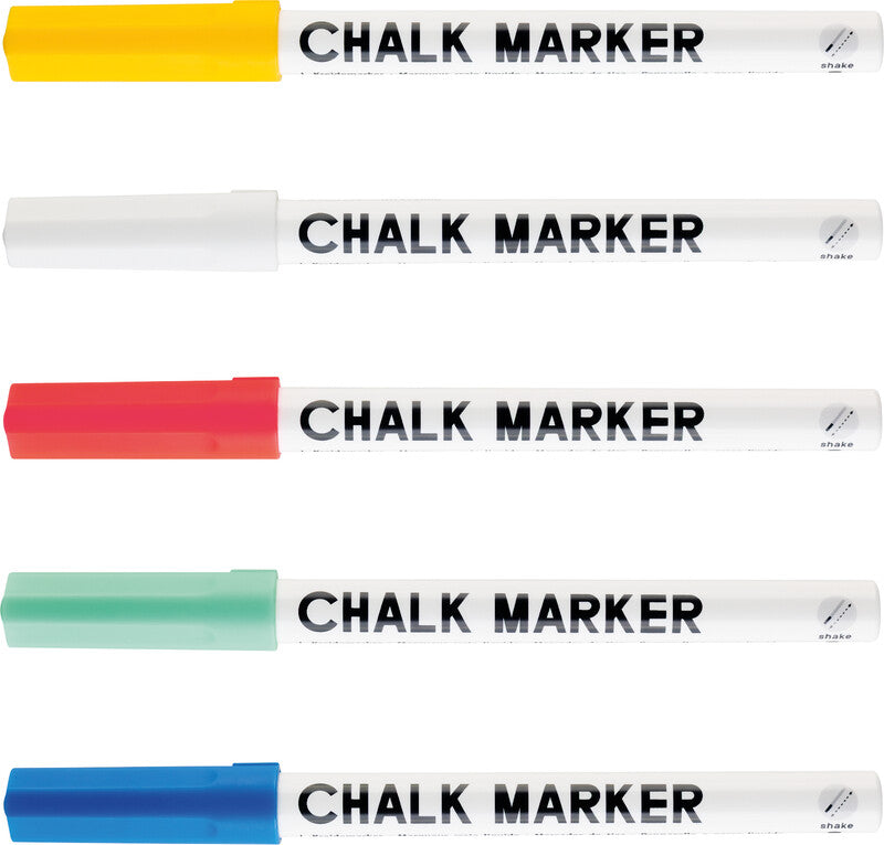 Folia Kreidemarker – Rund, 1–2 mm – 5er-Set, Farben sortiert (blau, grün, neonrot, …)