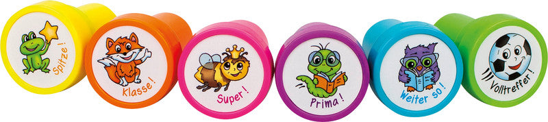 Trendhaus Lehrerstempel-Set Monsterstark und Zauberhaft – 12er-Set, selbstfärbend, Kunststoff, Ø 26 mm