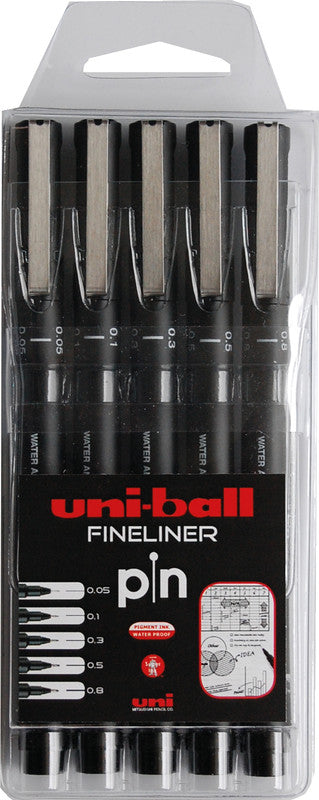 Uni-Ball Pin Fineliner – 5er-Set – Schwarz – Wasserfest