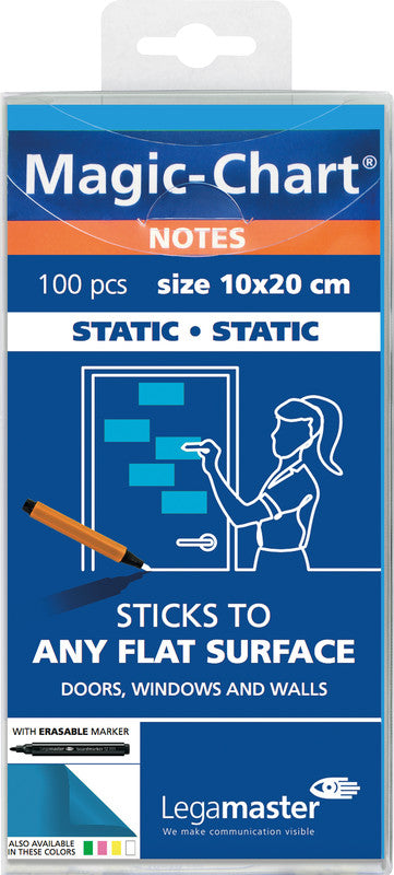 Legamaster Haftnotizen – 100×200 mm – Blau, 100 Blatt, elektrostatisch geladen