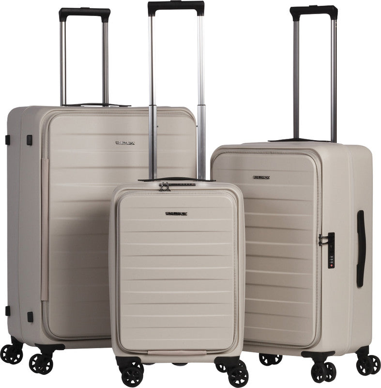 Worldpack Kofferset Seattle 3-teilig Handgepäck – Hartschale rPET, 4 Doppelrollen, beige