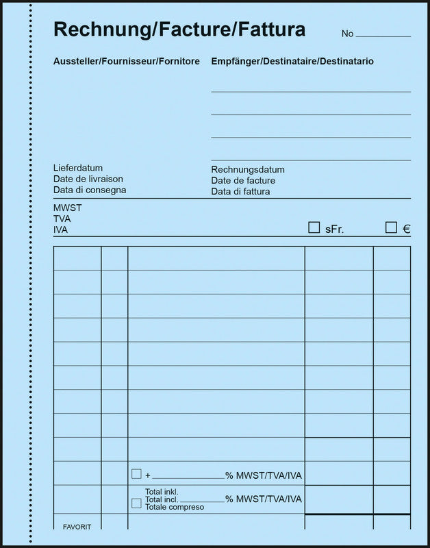 Favorit Formularblock – Rechnungen, mehrsprachig, 50 Blatt, A6