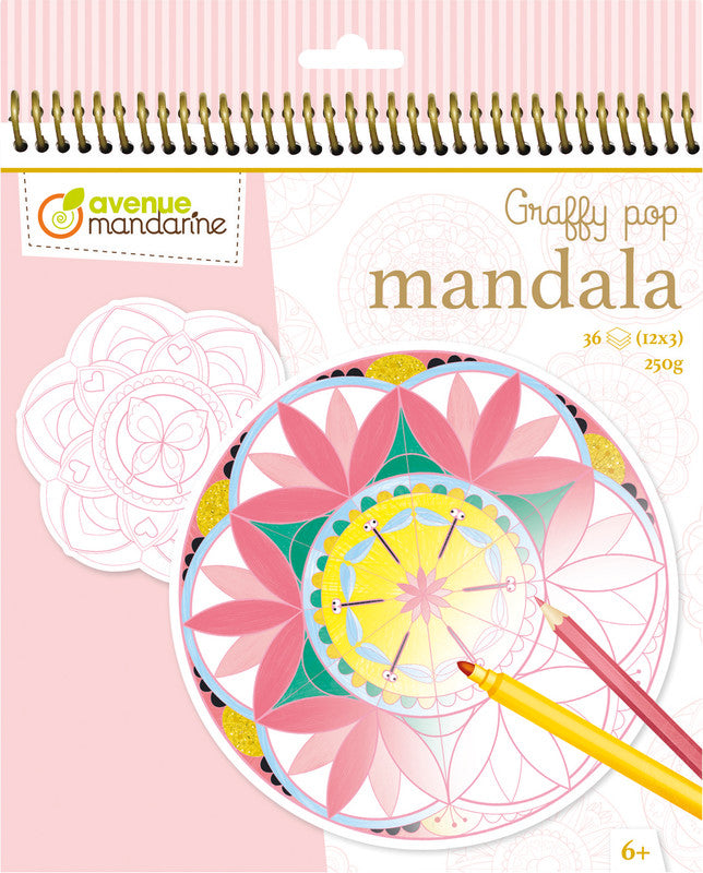 Avenue mandarine Mandala Graffy Pop Malbuch, Karton, 20 × 25,5 cm, Mehrfarbig, ab 6 Jahren