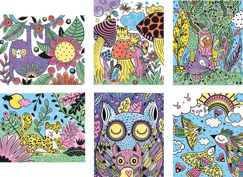 Janod – Ausmalbilder-Set Magische Malerei – ab 6 Jahren – 6 Motive – 195 × 235 mm