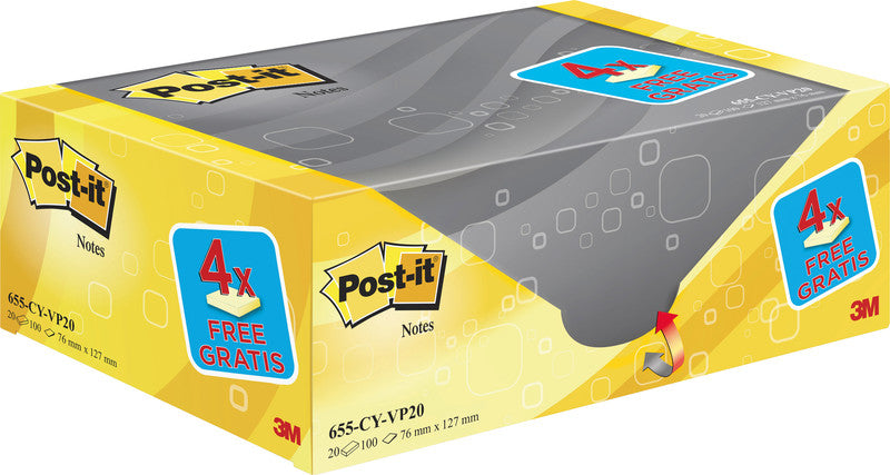 Post-it Haftnotizen – 127×76 mm – Gelb, 20×100 Blatt, PEFC