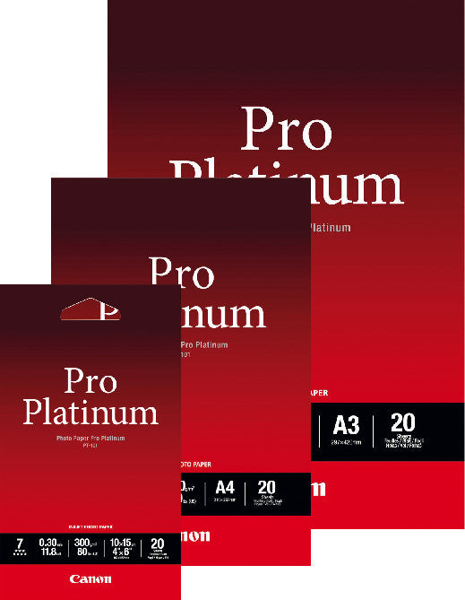 Canon Pro Platinum PT-101 Fotopapier – glänzend, A4, 300 g/m², 20 Blatt – für Tintenstrahldrucker
