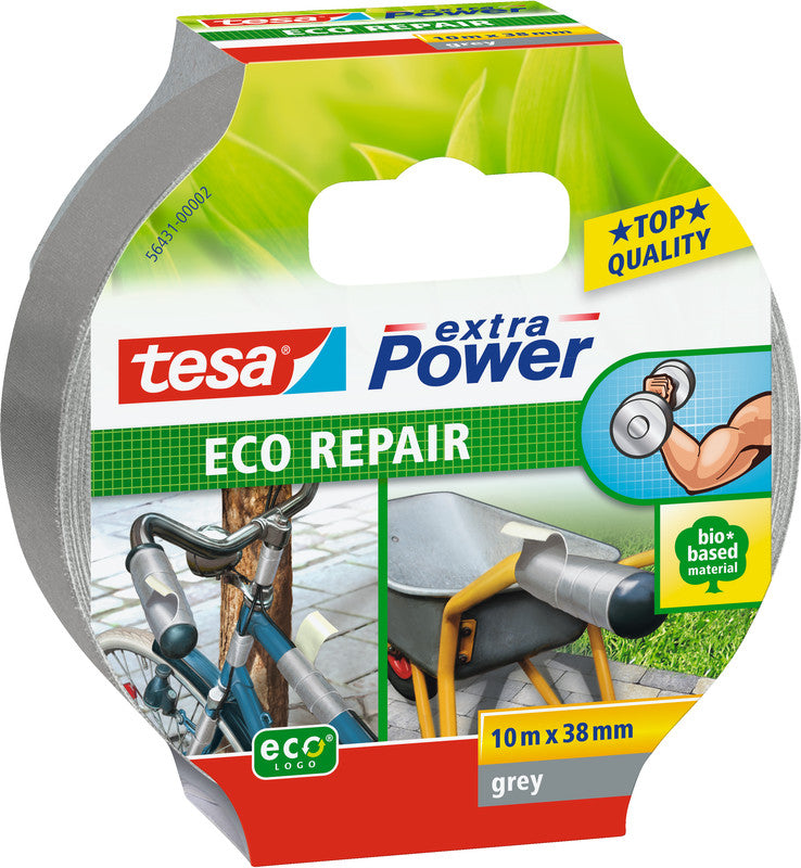 tesa Gewebeband extra Power Eco Repair – 38 mm × 20 m, grau, extra stark, eco:plus