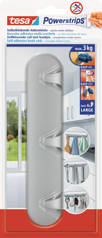 TESA Klebehaken – Kunststoff, chrom matt, 20 × 4,1 × 1,9 cm – 1er-Pack