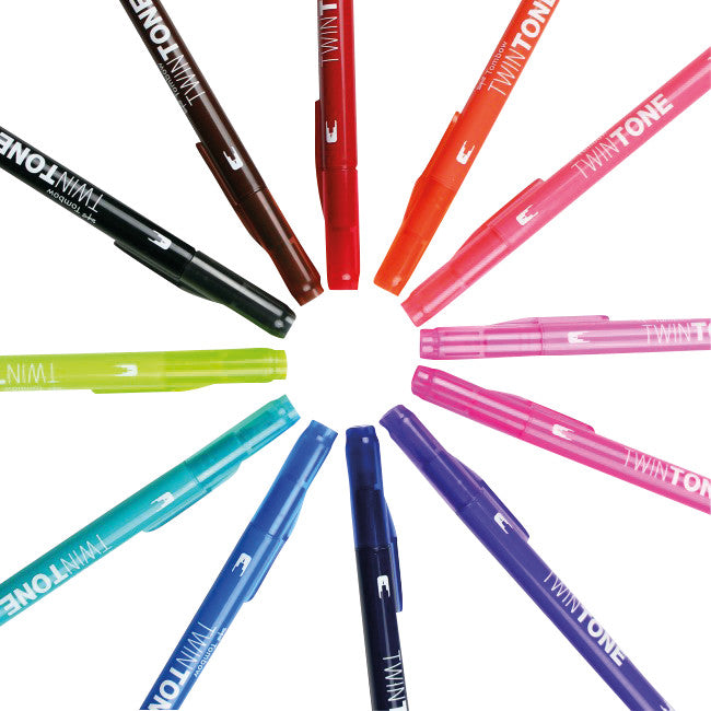 Tombow Filzstifte TwinTone, Strichbreite 0,3–0,8 mm, 12 Farben