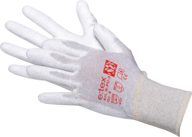 Arbeitshandschuhe – Grösse 8, 12 Paar (24 Stück) – Nylon/PU-Beschichtung, EN 388, EN 1149-3, ESD
