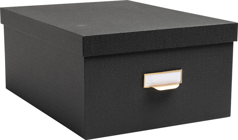 Exacompta Archivschachtel A4+ – mit Griffloch, stapelbar, 350 × 150 × 260 mm, schwarz, Karton, 3er Set