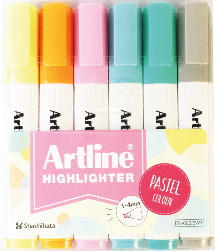Artline 660 Pastell Textmarker Set 6 Farben – Keilspitze, 1–4 mm