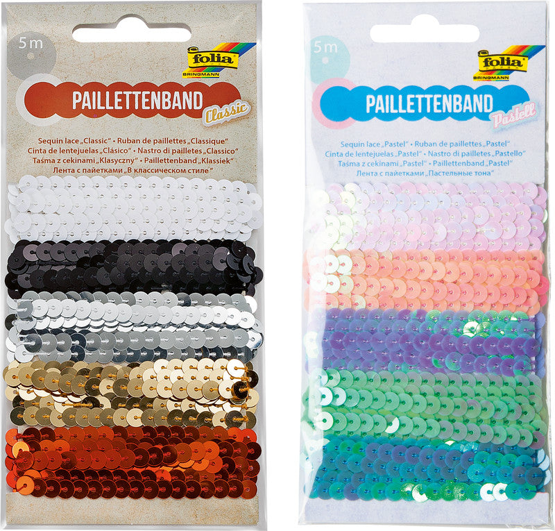 Folia Paillettenbänder – sortiert, pastell – 5 Stück – Kunststoff